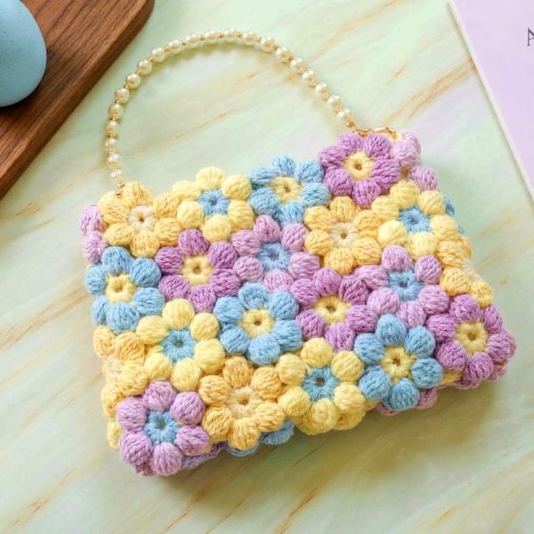 Pastel bubble stitch crochet handbag
