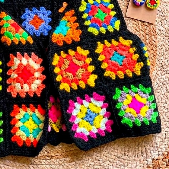 Close-up of the colourful stitches