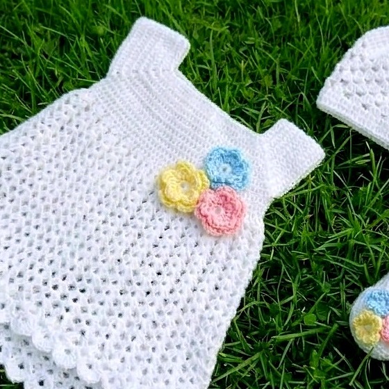 Close-up of the crochet flowers