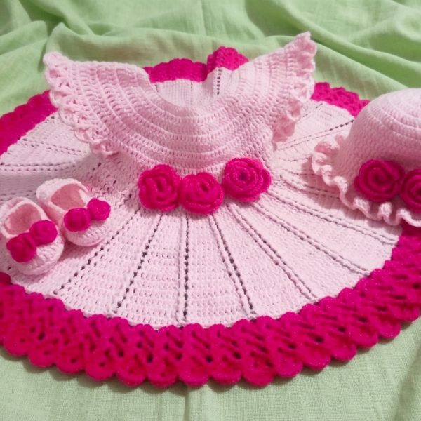 crochet baby frock pink and shocking pink