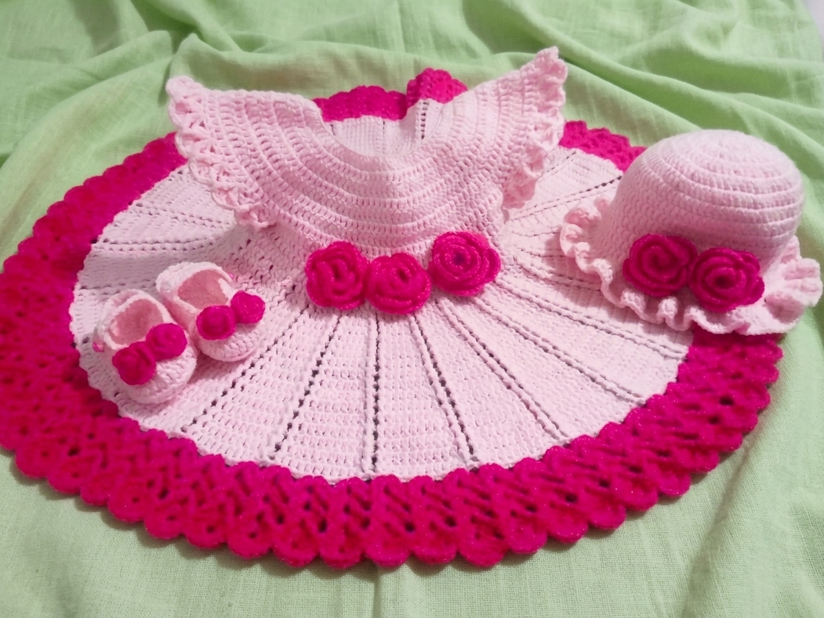 crochet baby frock pink and shocking pink