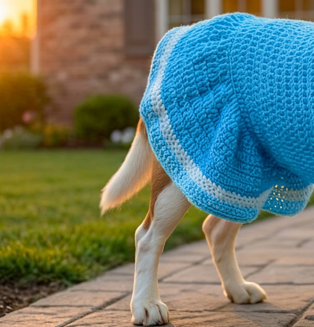 Sky blue crochet dog dress with roll neck