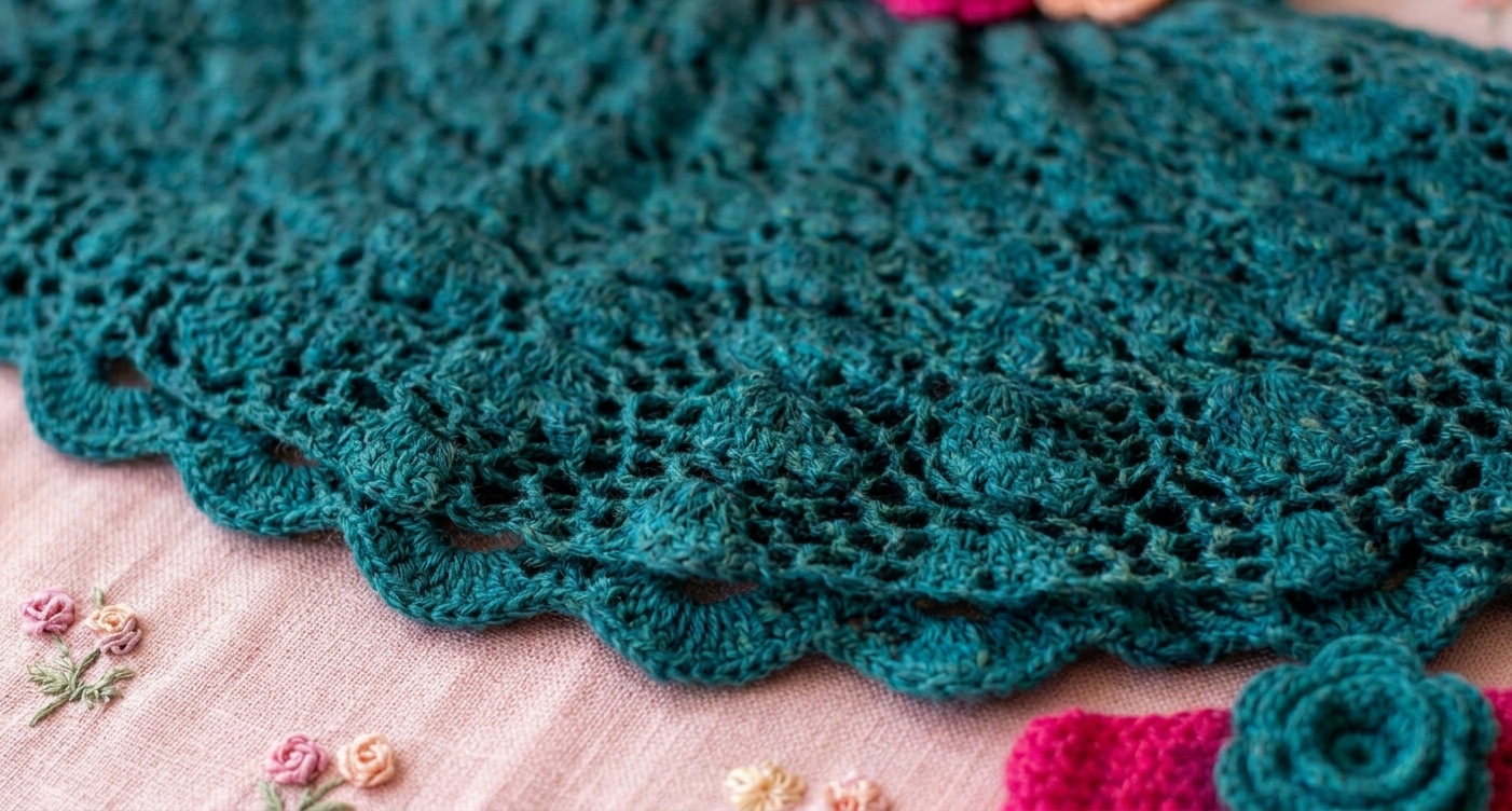 Teal Crochet Frock Zoom