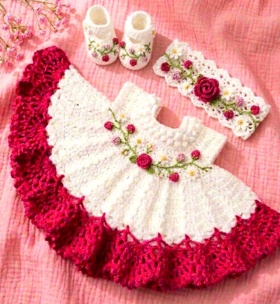 Handmade crochet baby dress by Fozia Mirza